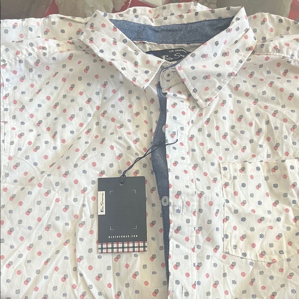 Ben Sherman White Shirt with Red and Blue Dots